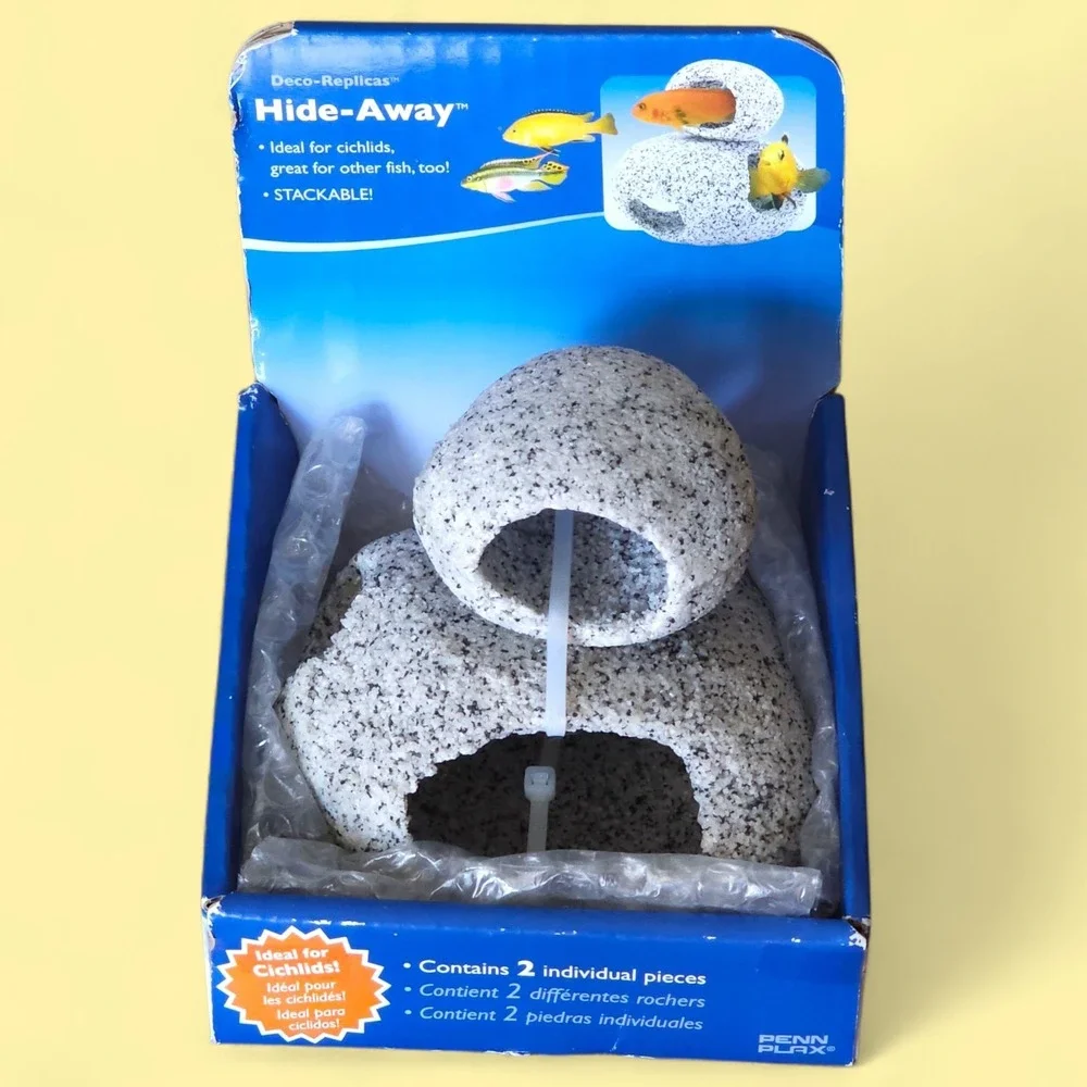 Penn-Plax Granite Stone Hide-Away Aquarium Decor 2pc Cichlid Fish Tank Rock Cave
